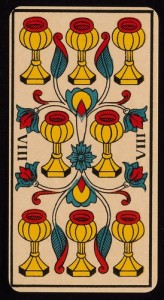 [Figure 5 : 8 de Coupes – Ancien tarot de Marseille – B. P. Grimaud, 1930].