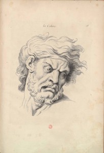 Légende : Charles Le Brun, « La Colère », pierre noire sur papier blanc, Paris, Grand Palais