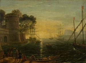 Claude Lorrain (suiveur de) : Port au Coucheur du Soleil.